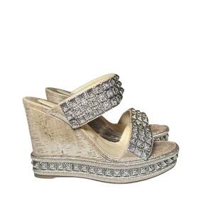 Christian Louboutin Ecu 120 Liege Pepite Studded Platform Wedge Heels Sandals 37
